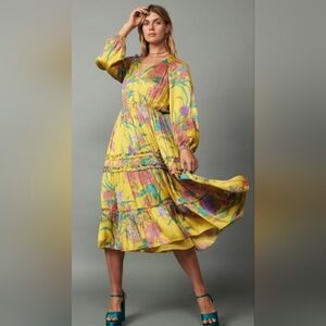 Current Air EUC Medium Vibrant Floral Long Sleeve Midi Dress PTP 21